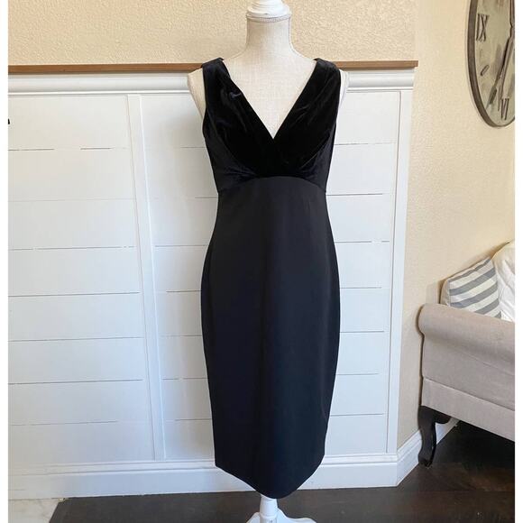 Calvin Klein VELVET Scuba‎ Midi Dress Black Plunge V-Neck Sheath Sleeveless 6 - Picture 6 of 14